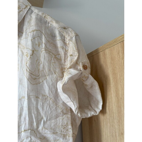 Azulu Colombia Mens M Beige Cuffed Short Sleeve 100% Linen Button Up Shirt - Picture 4 of 8